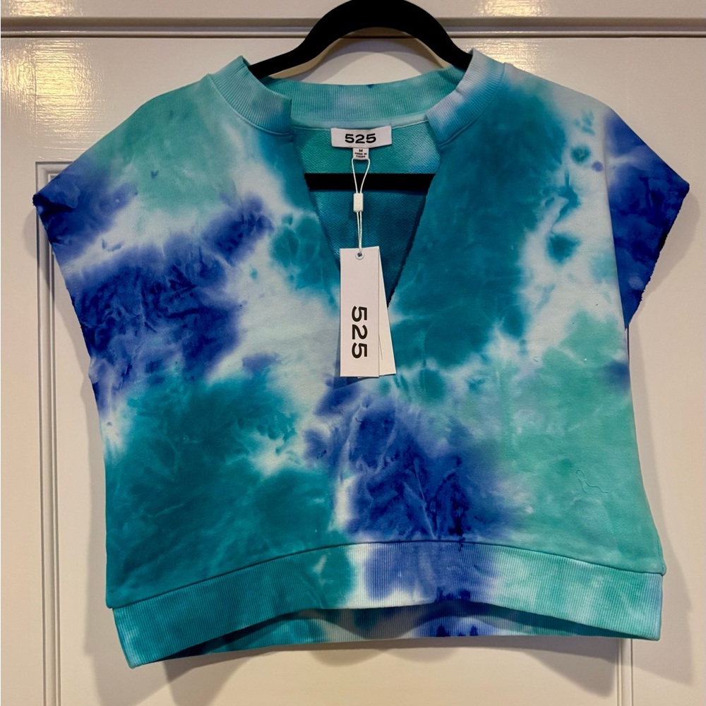 525 America Blue Teal Tie-Dye Cropped Sweatshirt